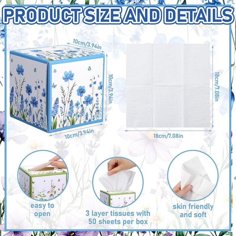 Fourluoo 12 Pack Fall Floral Facial Tissues Cube Boxes 600 Sheets 3 Ply Small Square Wildflowers Face Tissues Bulk for Autumn Car Bedroom Supplies - Image 3